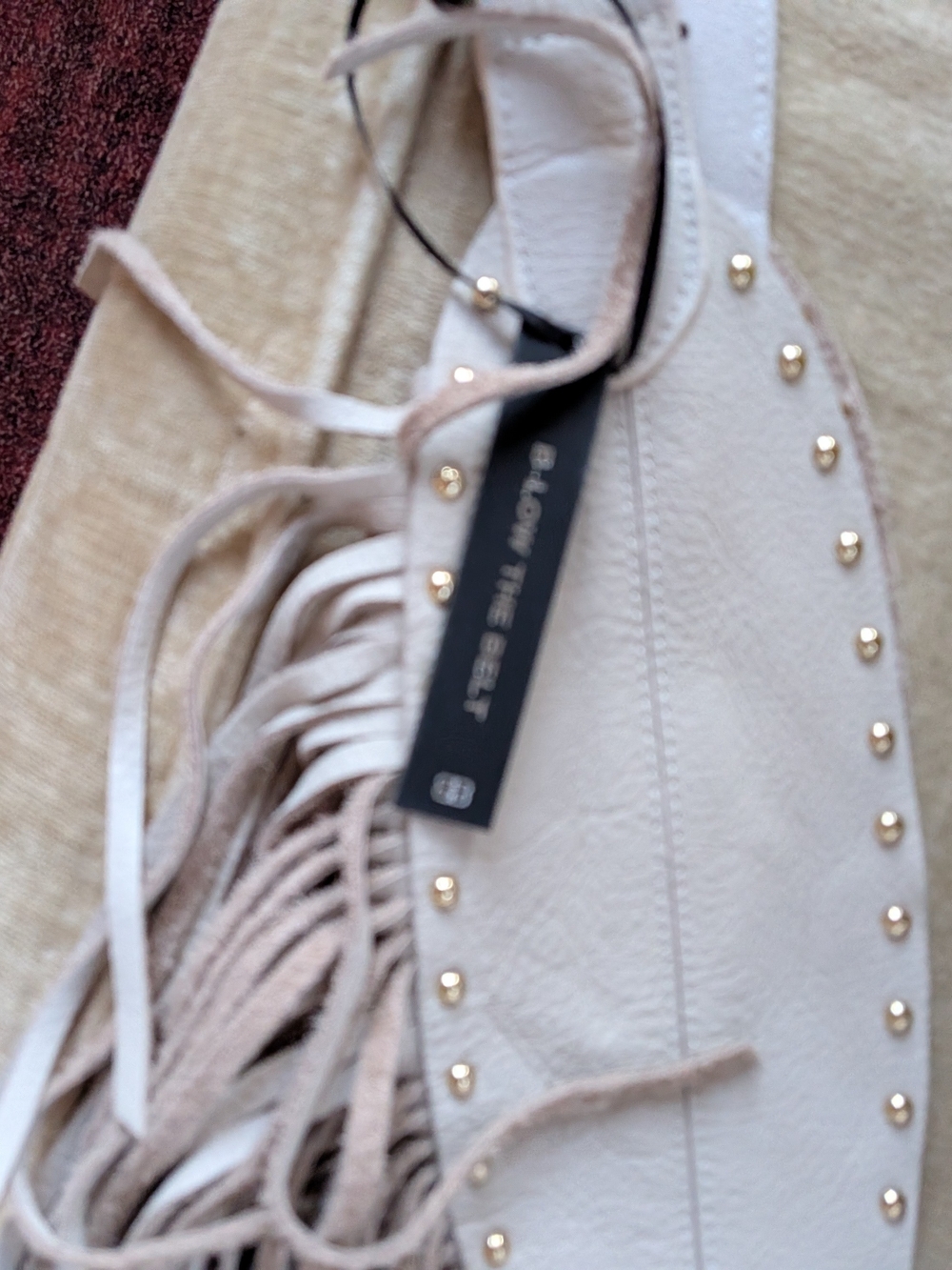 NWT! B-Low the Belt Beige Fringed Wide Waist Belt with Gold Buckle - Picture 7 of 10